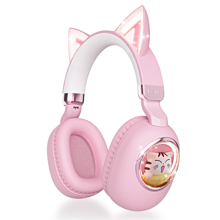 Kinder Kopfhörer mit Katzenohren, Bluetooth 5.4 Over-Ear Noise Cancelling Kopfhörer mit Mikrofon, LE