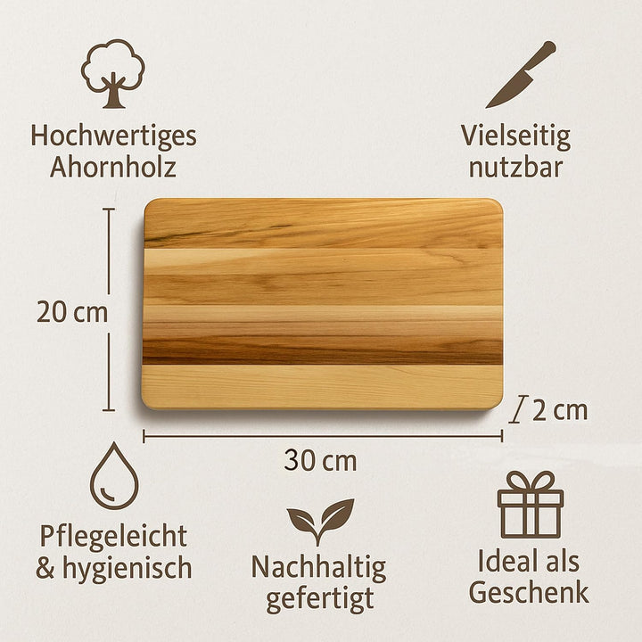 Schneidebrett Holz Ahorn 2 Stück 30 x 20 x 2 cm I aus Heimischen Holz I praktisches Schneidbrett Ser