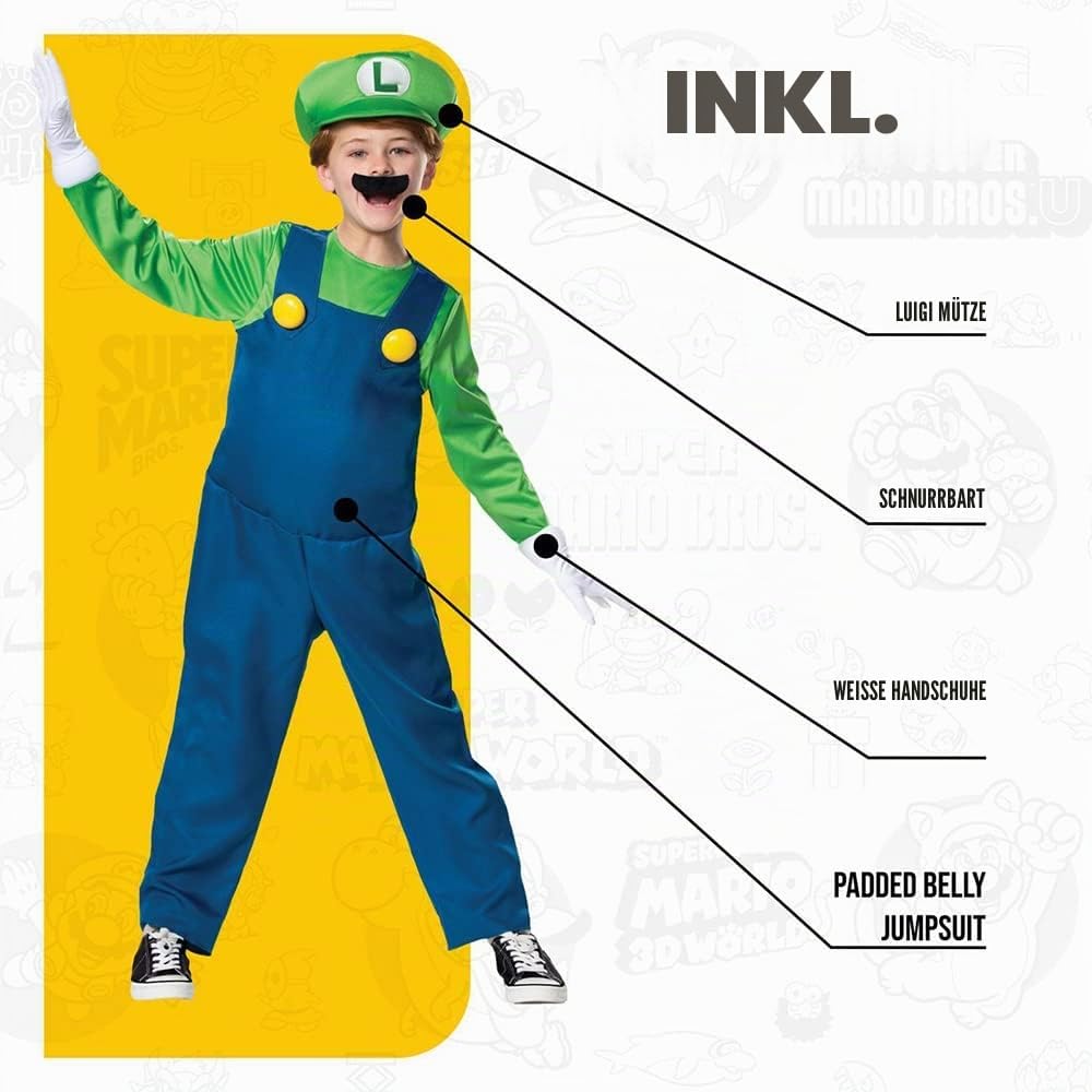 Super Mario Bros Jungen Luigi Deluxe Kids Luigi Kostum Einheitsgrösse Luigi, Einheitsgrösse Luigi