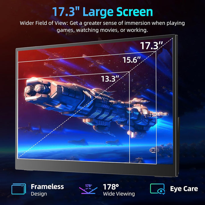 UPERFECT Portable Monitor 17 Zoll 144Hz, Tragbarer Monitor Mobile Display mit 1920 * 1080 Full HD IP