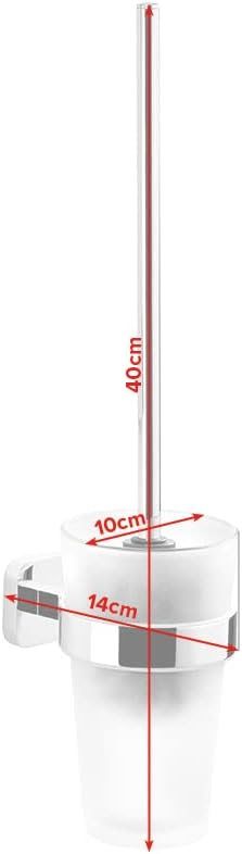 tesa ELEGAANT Toilettenbürsten-Set, verchromt, mit satiniertem Glas - zur Wandbefestigung ohne Bohre