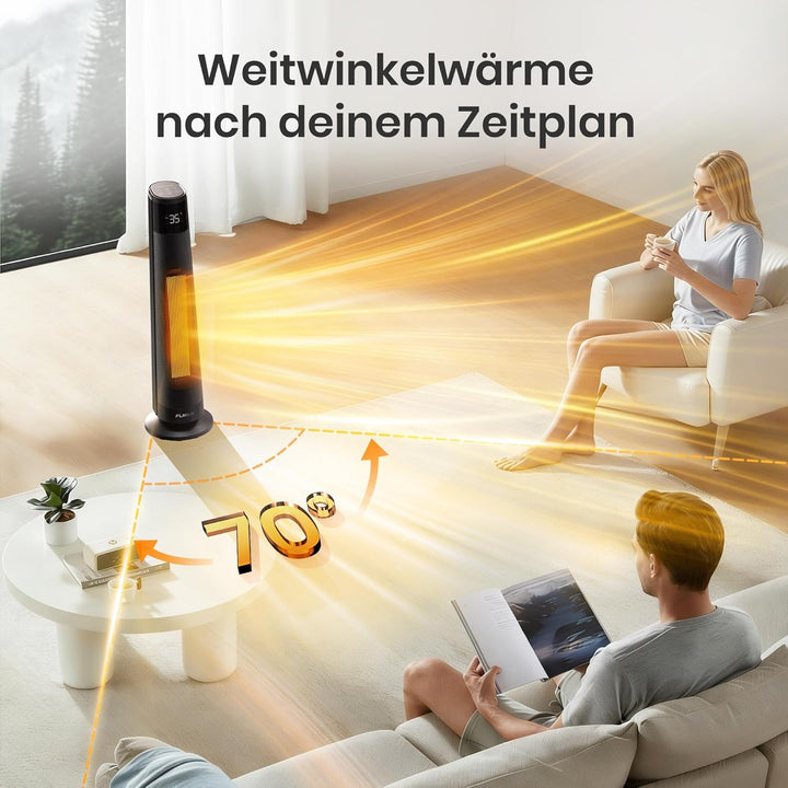 Heizlüfter Energiesparend, 2000W PTC Keramik Heizlüfter, 36dB Leise, Thermostat, 70° Oszillation, 12
