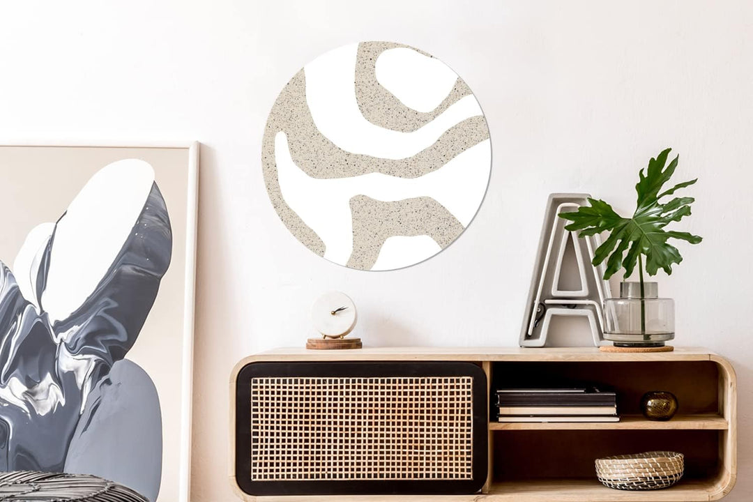 MuchoWow Wandbild Rund Wanddeko Deko Wohnzimmer Bilder 60x60 cm Abstrakt - Terrazzo - Design - Beige