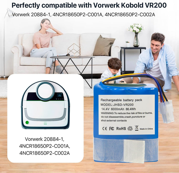 METACUCU 6000mAh Akku kompatibel mit Vorwerk Kobold VR200 Staubsauger Home Cleaner Heimroboter