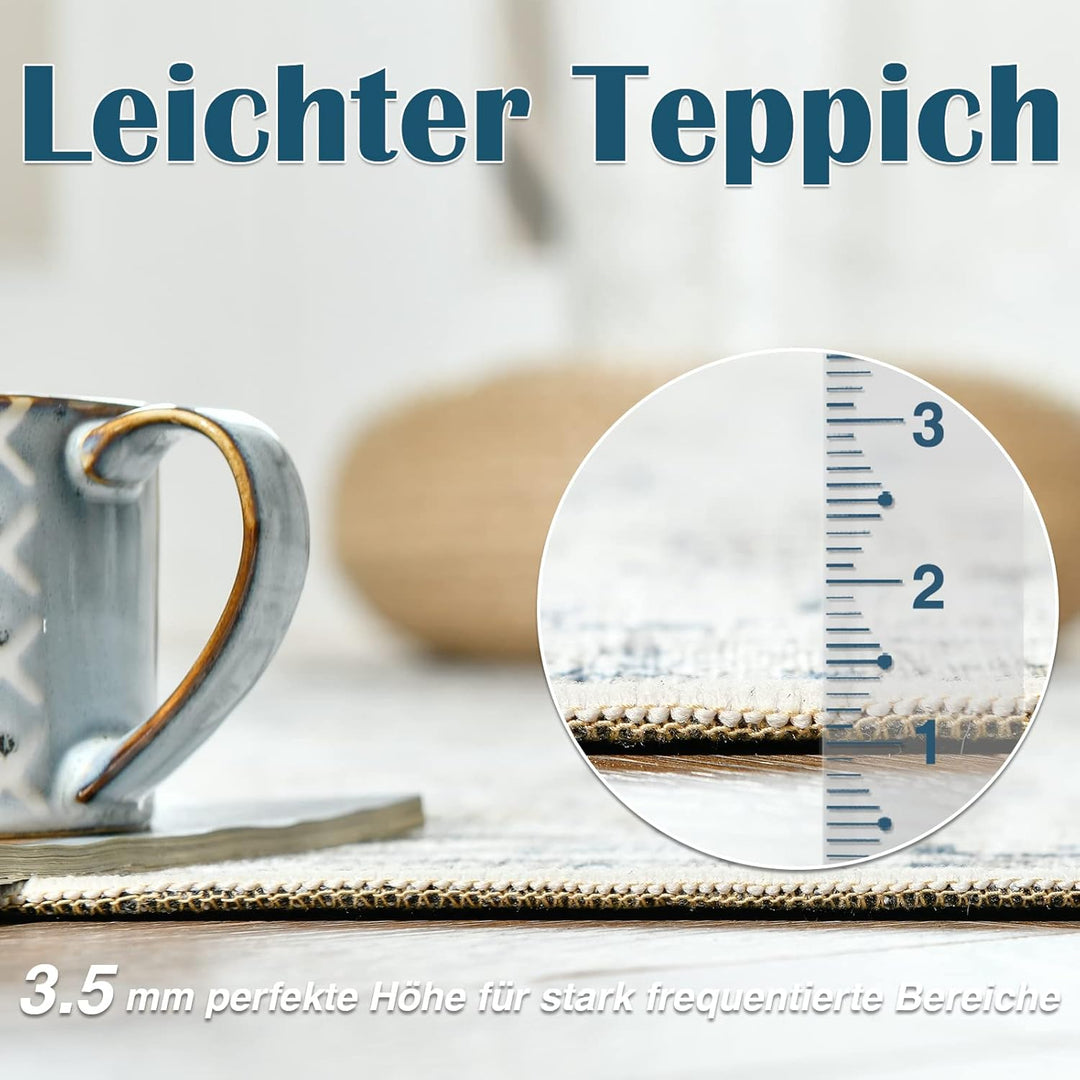 TOPICK Läufer 60x150cm Blau Teppiche Vintage Teppichläufer Flur Retro Faltbar Dünner Waschbar Teppic
