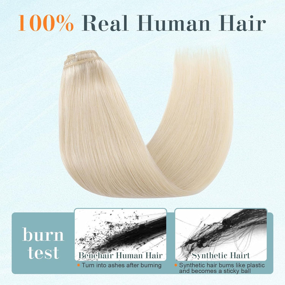 Benehair Clip in Extensions Echthaar, 8 Stück 100% Echtes Haar Extension 70g, Platinblond Haarverlän