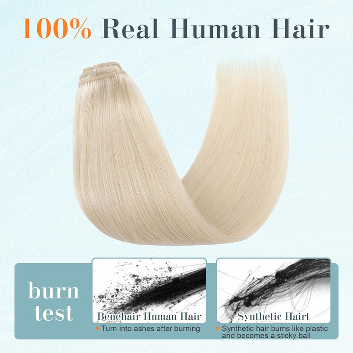 Benehair Clip in Extensions Echthaar, 8 Stück 100% Echtes Haar Extension 70g, Platinblond Haarverlän