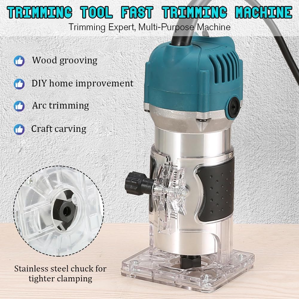 Holzfräse Oberfräse Professionell, 800W 30000 U/min Elektrischer Oberfräse Trimmer mit 15 Stück Fräs