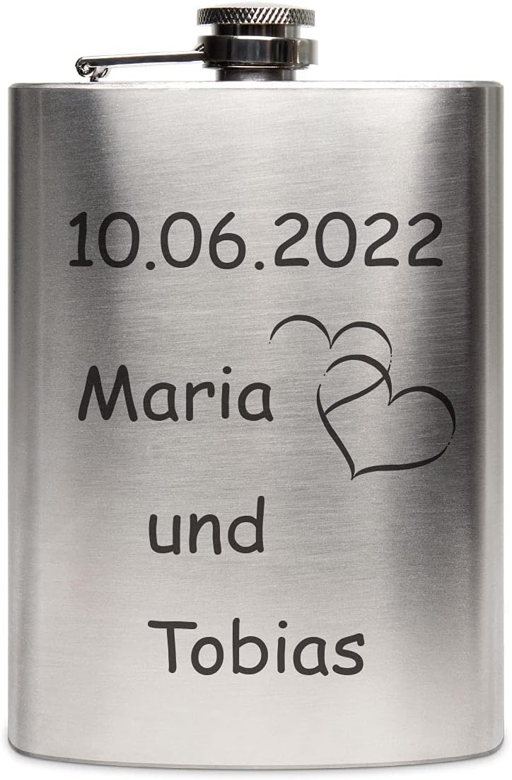 Edelstahl Flachmann 237 ml silber inkl. individuelle Gravur in Schwarz von Paule Black - personalisi