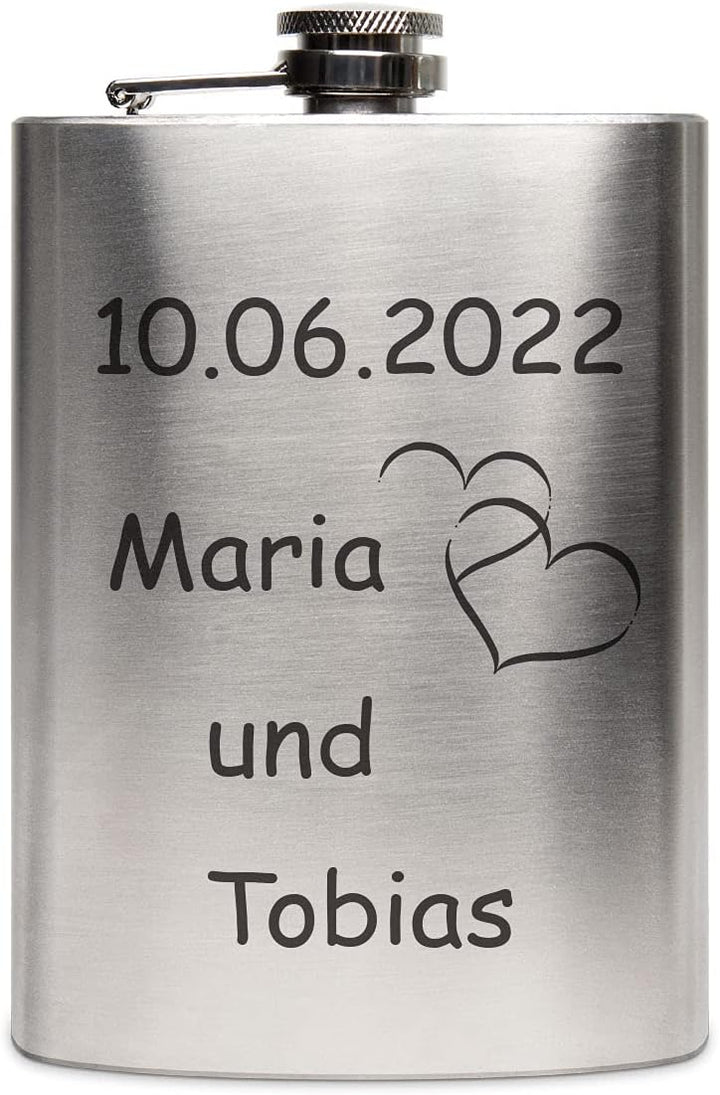 Edelstahl Flachmann 237 ml silber inkl. individuelle Gravur in Schwarz von Paule Black - personalisi