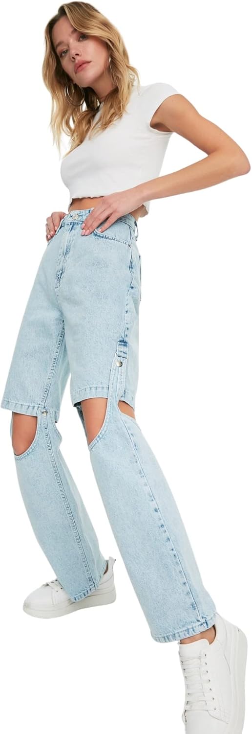 TRENDYOL Damen Jeans 40 Hellblau, 40 Hellblau