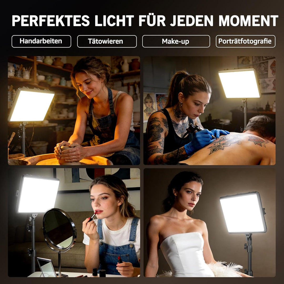 Video Licht, 2-25x20 cm 23W LED Studio Fotolicht Set, Dimmbares 2800–7000K Fill-Licht für Video/Stre