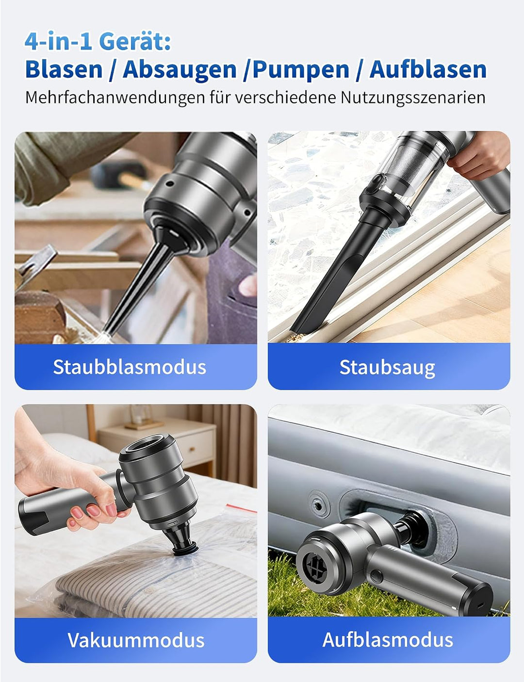 Autostaubsauger 4-in-1 Handstaubsauger Akku Kabellos, 16000Pa Bürstenloser Motor, 43Min Ultra-Lange