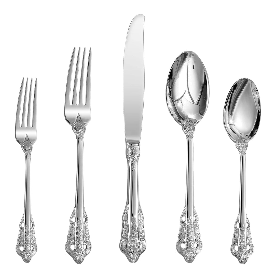 Prächtiges Barock Silber 18/10 Edelstahl Besteck-Set mit 20 Teilen, rostfreies Edelstahl Besteck ink