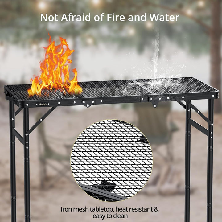 Anbte Campingtisch Klappbar Grilltisch Metallgitter Tischplatte mit 3 Verstellbare Höhe Aluminium Ra