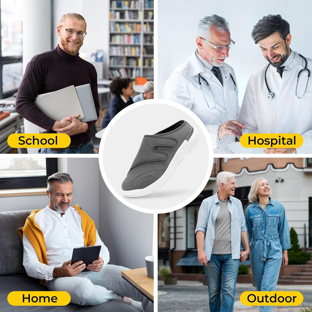FitVille Diabetikerslipper Herren Extra Weit Gesundheitsschuhe mit Klettverschluss Orthopädische Hau
