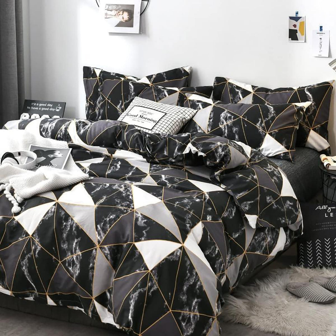 Omela Bettwäsche Marmor 200x200 Schwarz Weiss Marmor Optik Bettbezug 3 Teilig Microfaser Geometrisch