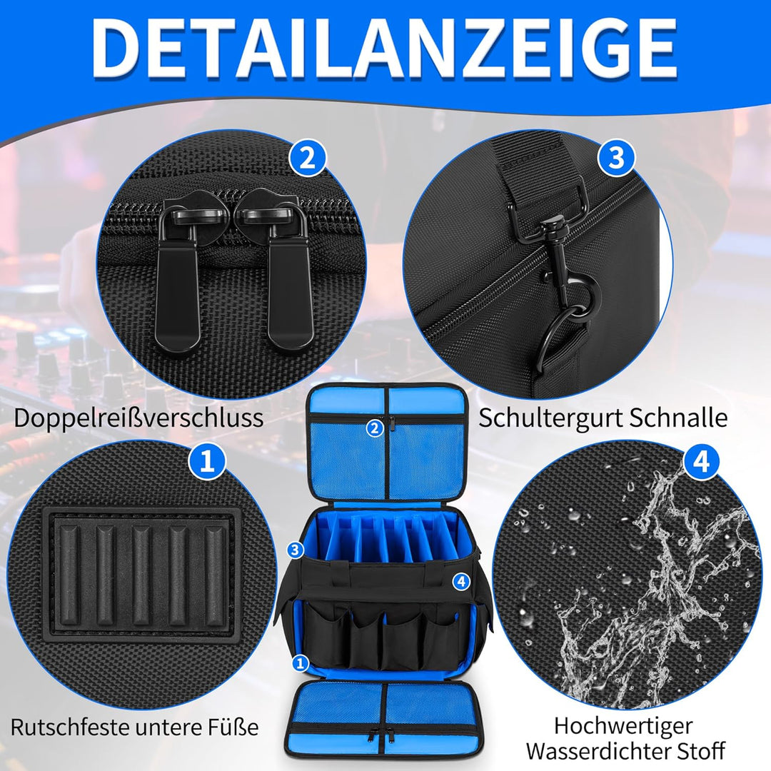 DJ Tasche, 1680D Nylon DJ Gigbag mit Abnehmbaren Trennwänden und Boden, DJ Kabel Organizer Tasche fü