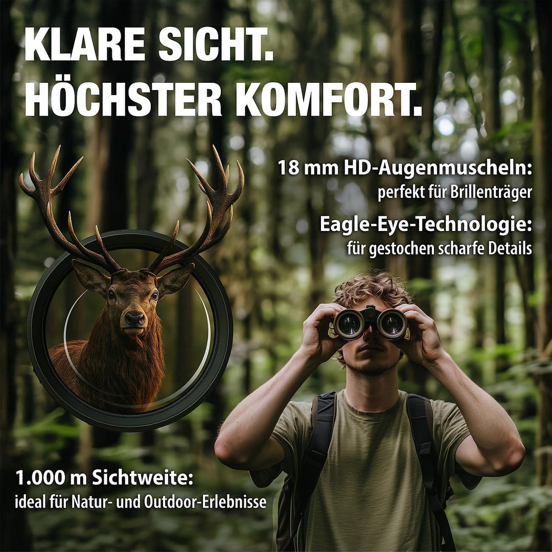 Zavarius Hochleistungsfernglas: Fernglas mit Eagle-Eye-Technologie, 10x50, BAK4, 2 mm HD-Augenmusche
