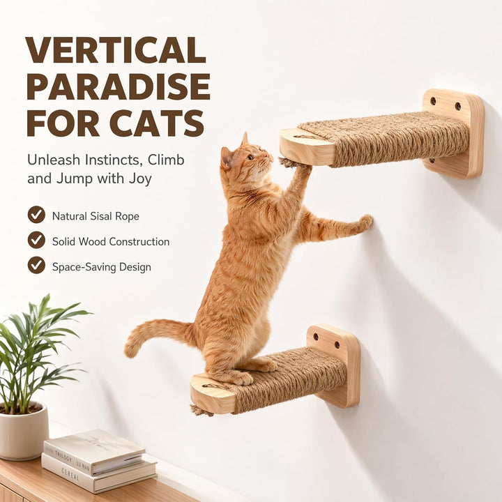 Katzentreppe Wand 2 Stück, Kletterwand Katzen, Katzenbretter mit Juteseil zum Kratzen, Katzentreppe