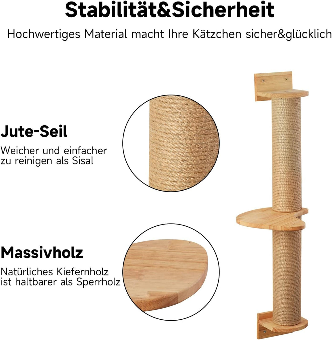 FUKUMARU Kletternwand Katzen, Kratzbaum für Katzen, 93cm hoch Katzenbaum mit Katzentreppe, Kratzpfos