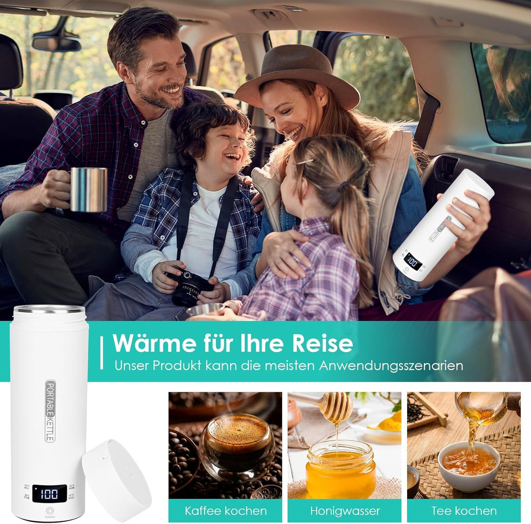 Dreamhigh® Reisewasserkocher, 500ml Mini Wasserkocher, 96W Wasserkocher Klein aus Edelstahl, Auto Wa