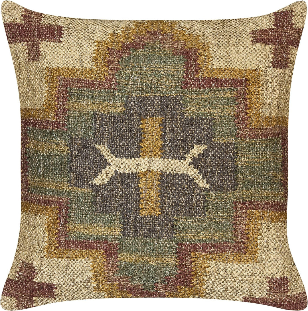 Kissen im Kelim-Stil 2er Set, orientalisches Ethno-Muster, Jutewolle, 45 x 45 cm, PULICAT