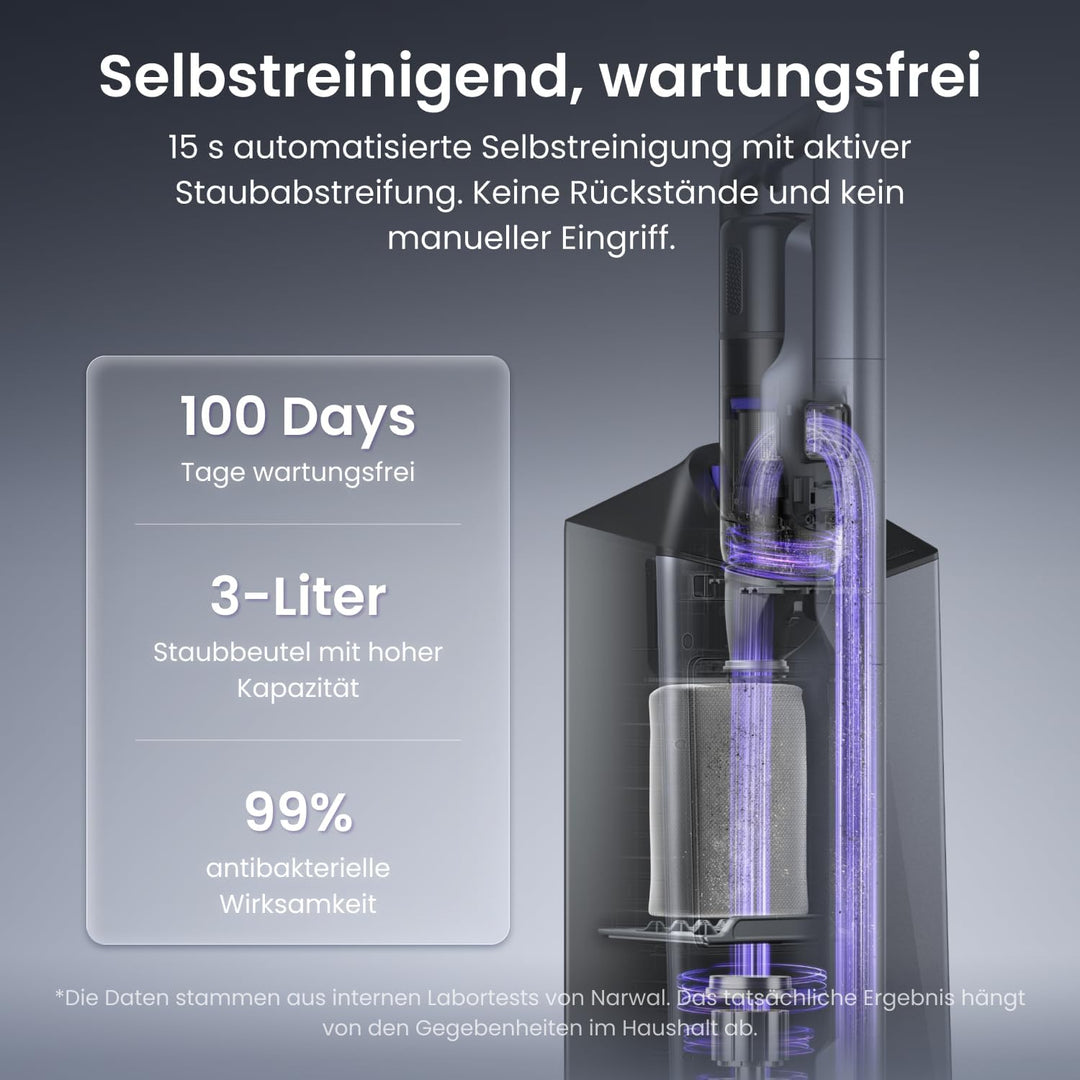NARWAL V50 Cube Akku‑Staubsauger mit Auto‑Empty‑Absaugstation, Grau, V50 Cube