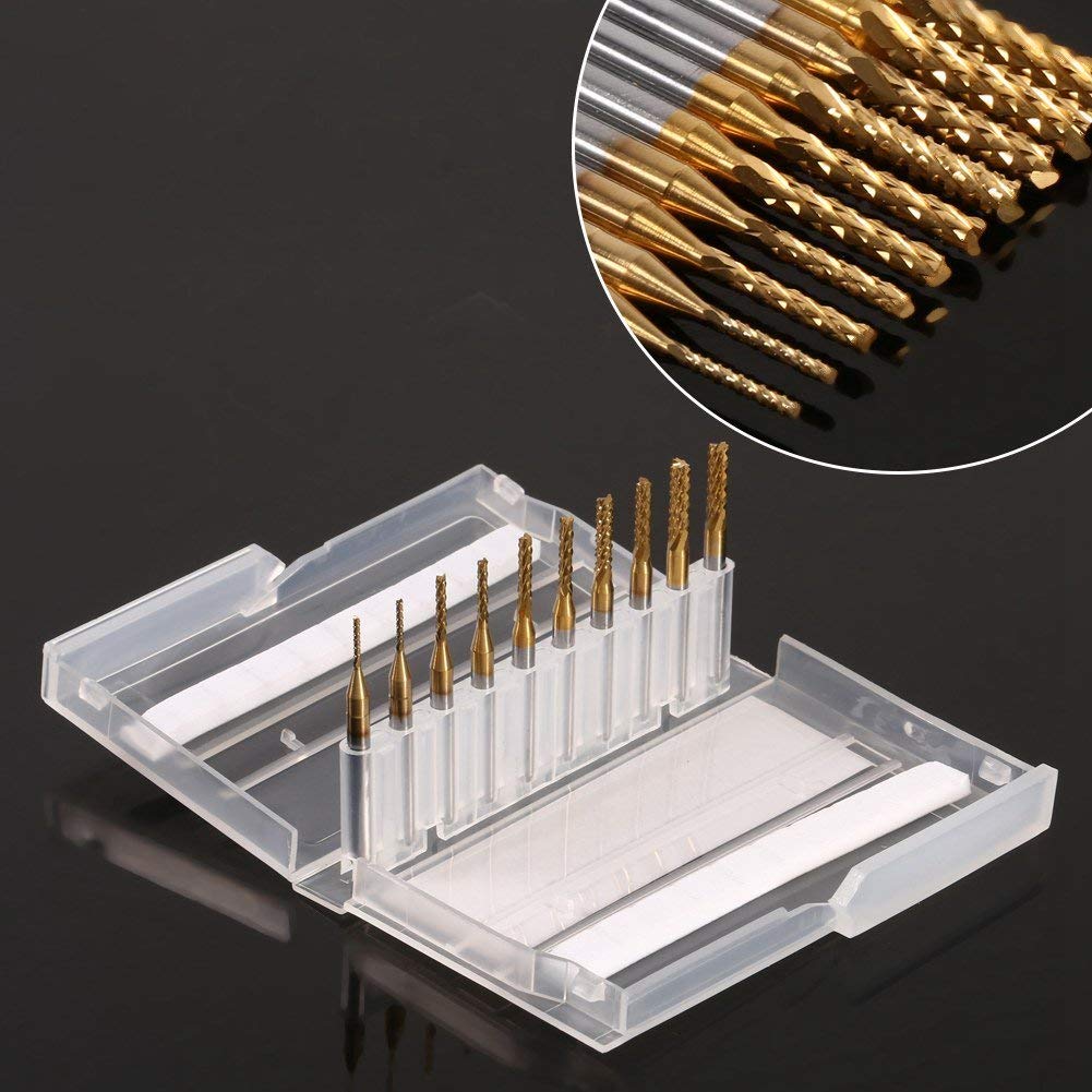 10 pcs Schaftfräser Titan Beschichtete Fräserset Hartmetall CNC Fräser Gravur Bits Carving Drill Wer