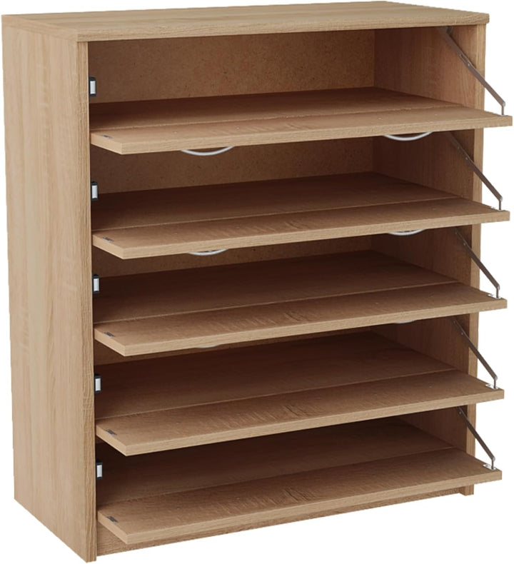 Home Collective Schuhschrank mit 5 aufklappbaren Schubladen, Schuhregal mit 5 Fächern weiche abgerun