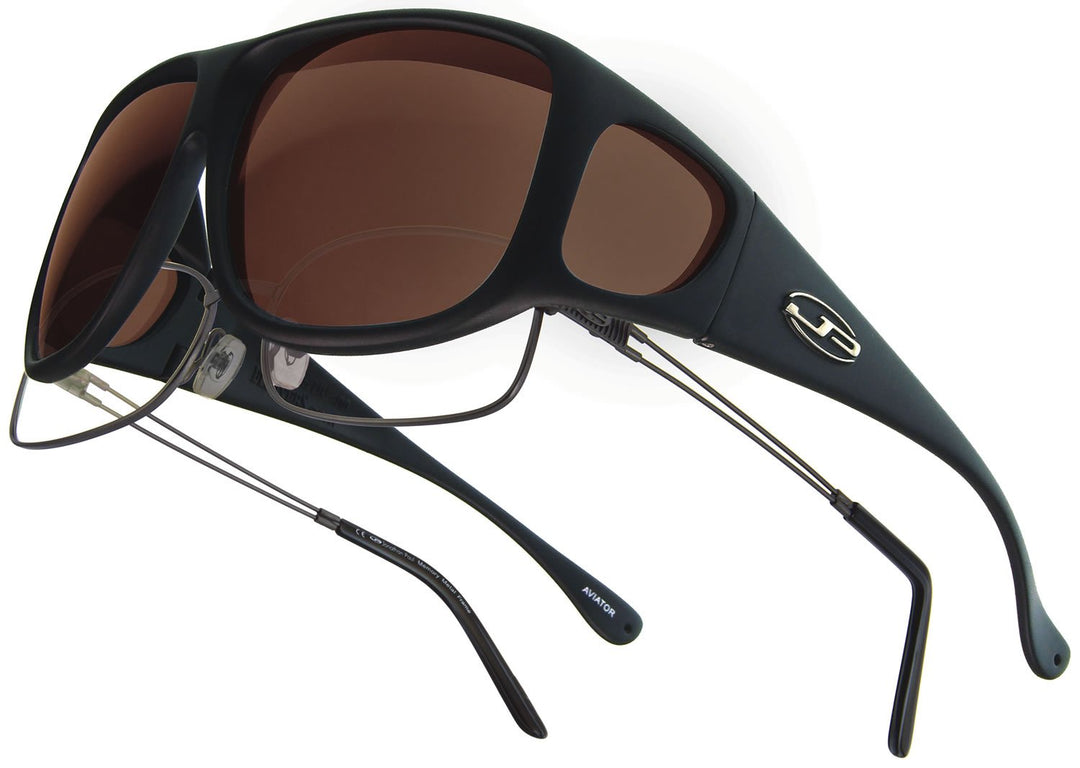 Fitovers Eyewear Pilotenbrille Sonnenbrille Mattschwarz – Bernstein. Polarvue, Bernsteinfarben, Matt