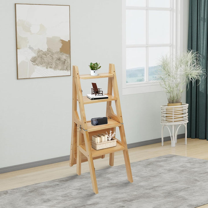 QIERF 4-Stufen Klappbarer Tritthocker 2-in-1 Holz Trittleiter und Stuhl Klappbar Holztrittleiter 100