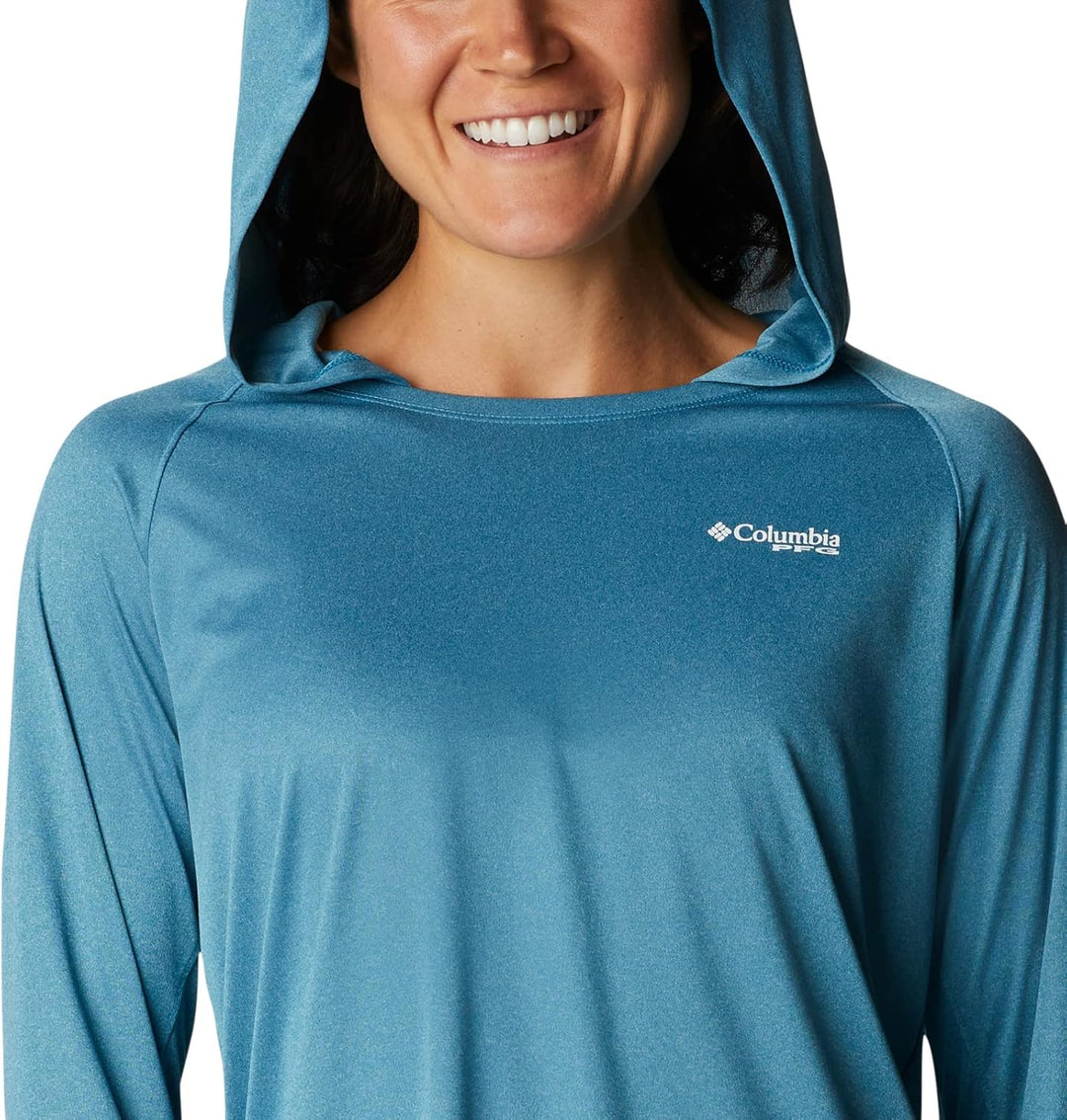 Columbia Damen Tidal Tee Heather Hoodie Kapuzen-Sweatshirt, Deep Marine Heather/White Logo