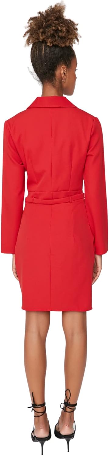 TRENDYOL Damen Woman Mini Bodycon Karrée-Ausschnitt Webstoff Kleid 34 Rot, 34 Rot