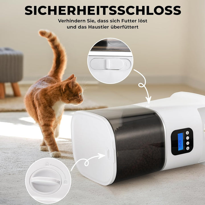 Futterautomat Katze & Hund, 6L Katzenfutter Automat, Automatischer Futterspender mit Futternapf aus