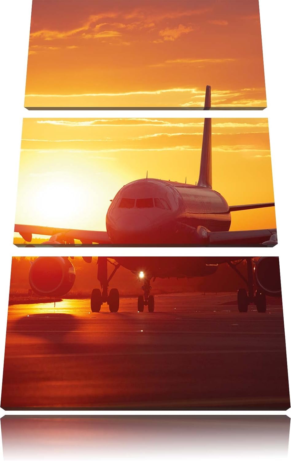 Pixxprint Flugzeug im Sonnenuntergang 3Teiler 120x80 cm Leinwandbild Wandbild Kunstdruck