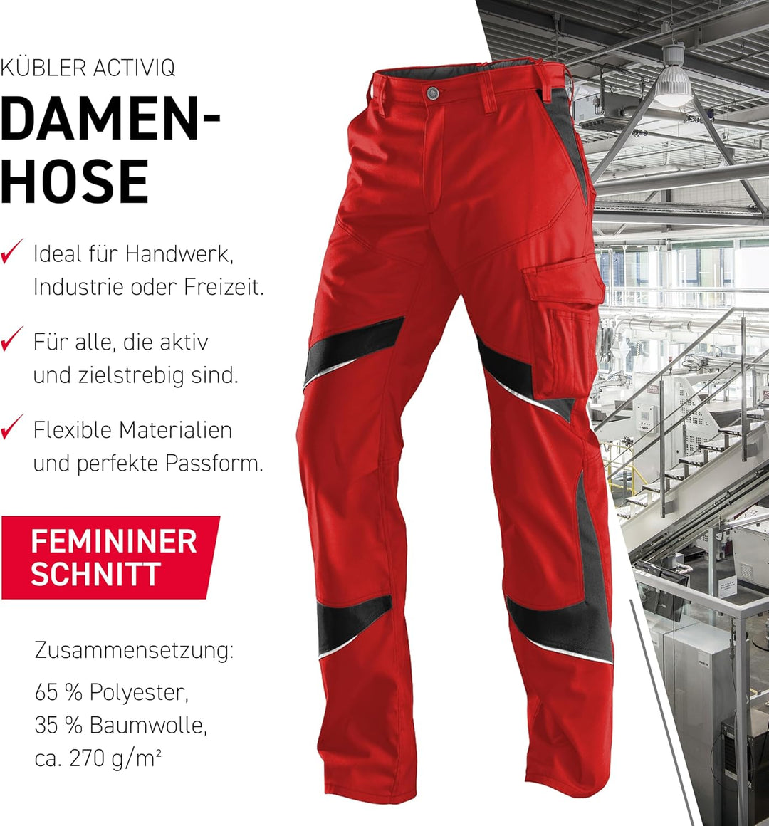 Kübler 25505365-5599-44 Damenhose Activiq Grösse 44 in mittelrot/schwarz Rot 44, Rot 44