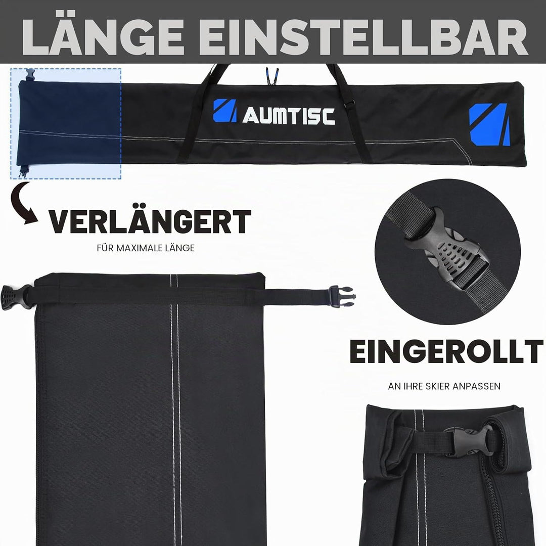 AUMTISC Skitasche Set Skisack &Skischuhtasche Längenverstellbare Bis 200 cm für 1 Paar Ski & Skischu