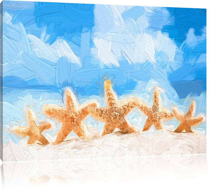 Seesterne am Strand im Gemälde Format: 120x80 auf Leinwand, XXL riesige Bilder fertig gerahmt mit Ke