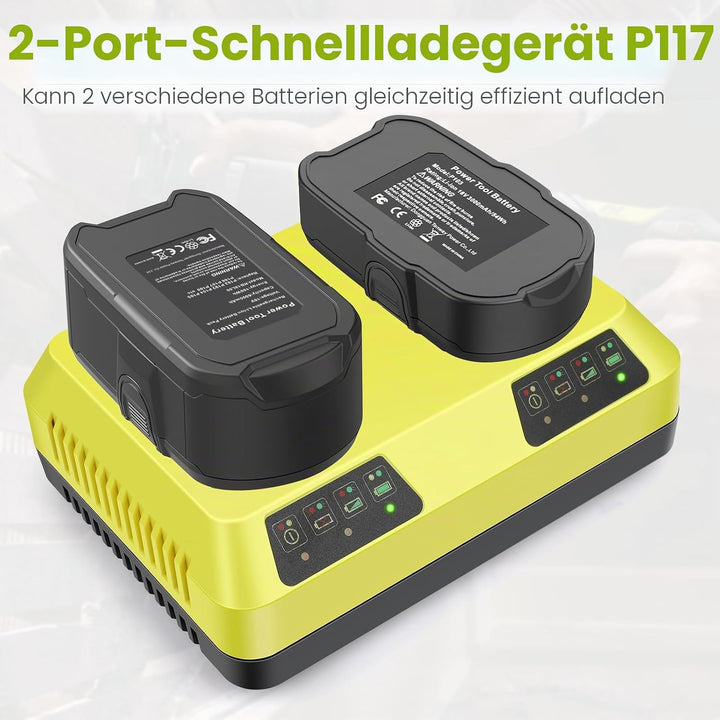 ASUNCELL P117 Dual Port Ladegerät für Ryobi Ladegerät, 18V Ersatz Ladegerät für Ryobi ONE+ P107 P108