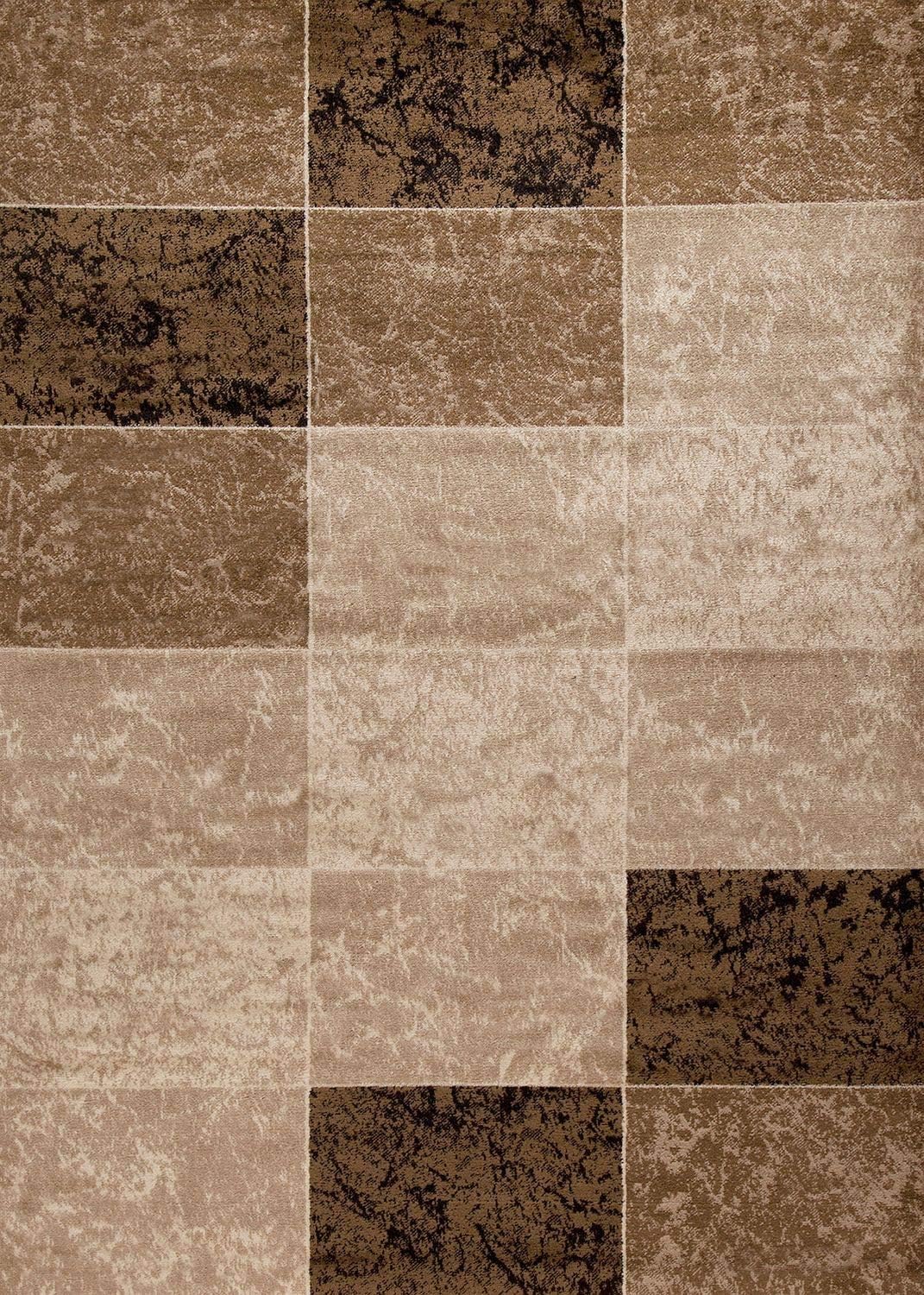 VIMODA Teppich Modern Meliert Kariert Marmor Muster Braun Beige, Masse:80 x 150 cm 80 x 150 cm (Rech