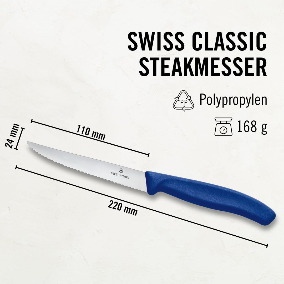 Victorinox, Swiss Classic, Profi Steakmesser-Set, 6-teilig, Extra Scharfe Klinge, Wellenschliff, 11