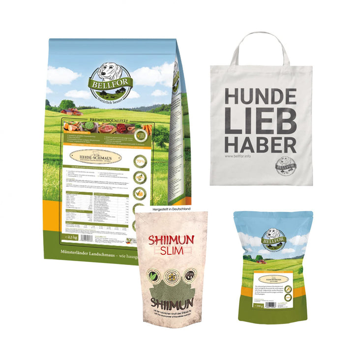 Bellfor Sparset Heide-Schmaus Getreide und Glutenfreies Hundefutter 2,5 kg Kausnacks 100 g Diät für