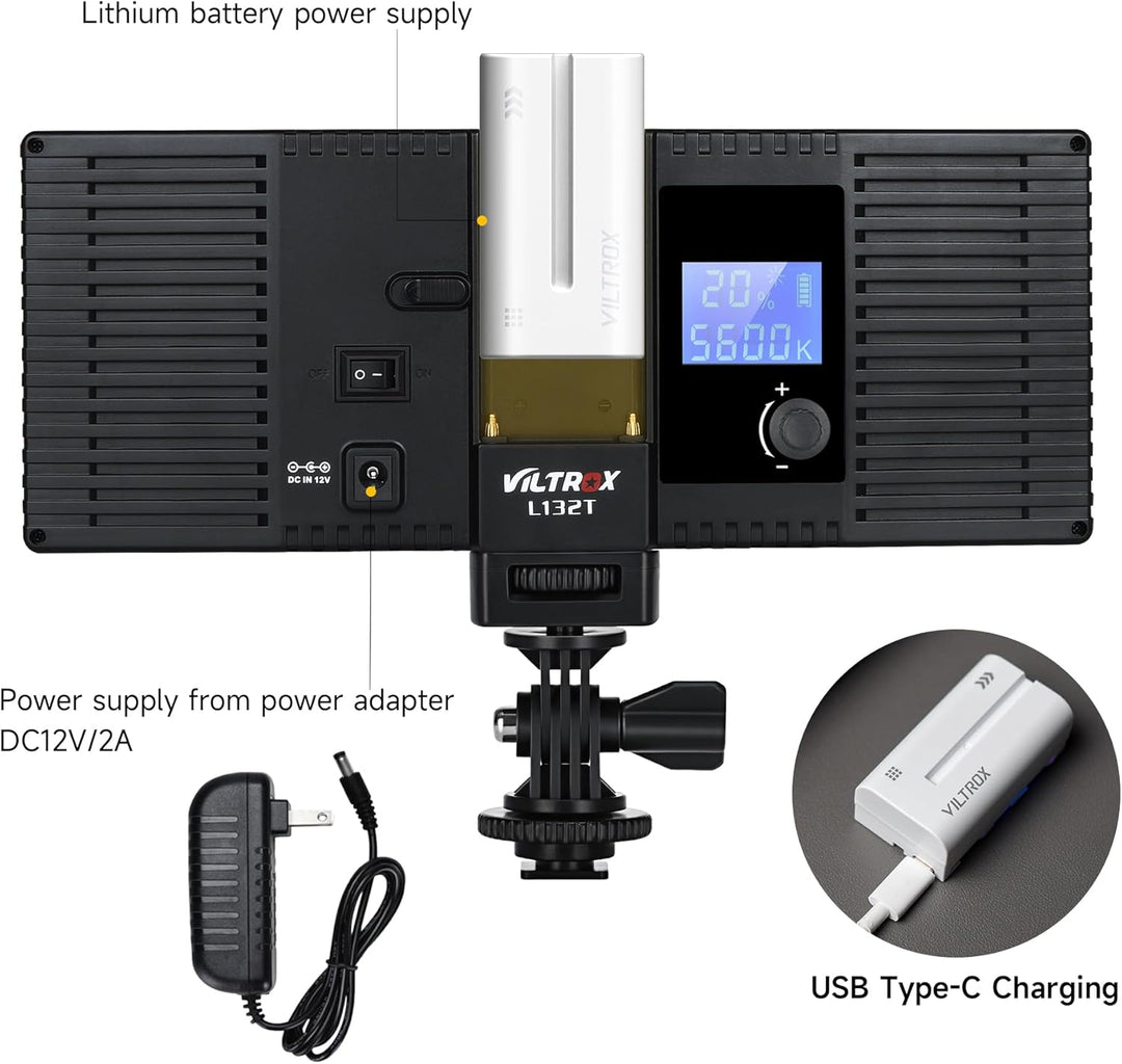 VILTROX L132T 3300K~5600K LED Videoleuchte Dimmable Panel Licht LED für DSLR Kamera mit NP-F550 Akku