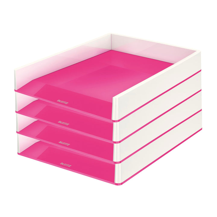 Leitz Briefkorb A4, 4er Pack, Zweifarbiges Design, Weiss/Pink, Duo Colour, WOW, 53611023 Weiss / Pin