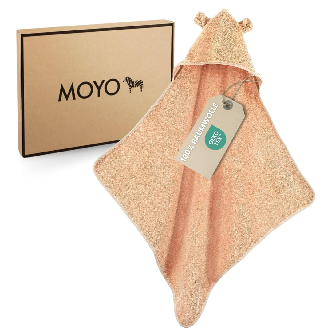 MOYO Kapuzenhandtuch mit Ohren in Puder I 75x75cm I Kleinkind &amp; Baby Badeponcho aus 100% Frottee-Bau