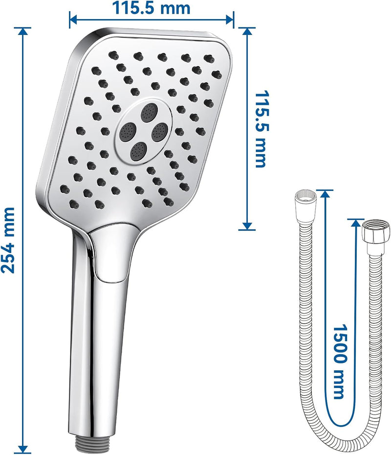 Auralum Duschkopf wassersparend, grosser Duschbrause mit Schlauch, Shower Head mit 3 Wasserabgabemod