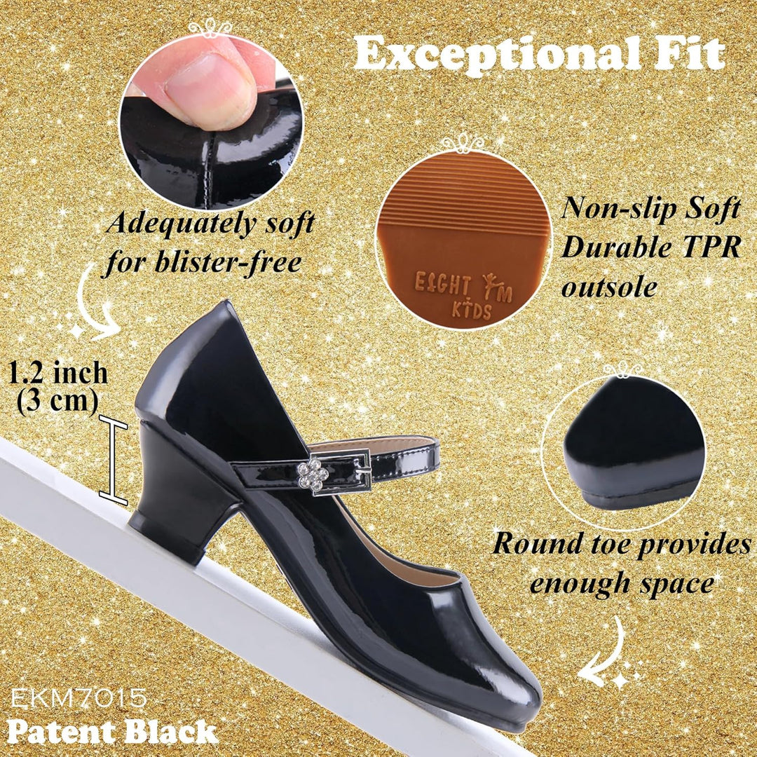 EIGHT KM - Mädchen High Heel Kleid Schuhe - Mary Jane Prinzessin Hochzeit Pumps - Funkelnder Glitzer