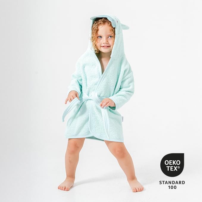 Baby Bademantel mit süssem Giraffenmotiv – Kapuzenbademantel aus 100% Baumwolle – Weich, saugfähig &