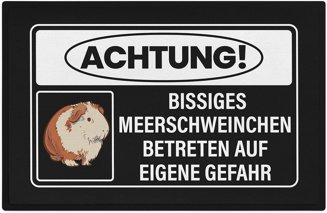 Trendation - Achtung Bissiges Meerschweinchen Fussmatte Geschenk Meerschweinchen Mama Spruch 60x40 c